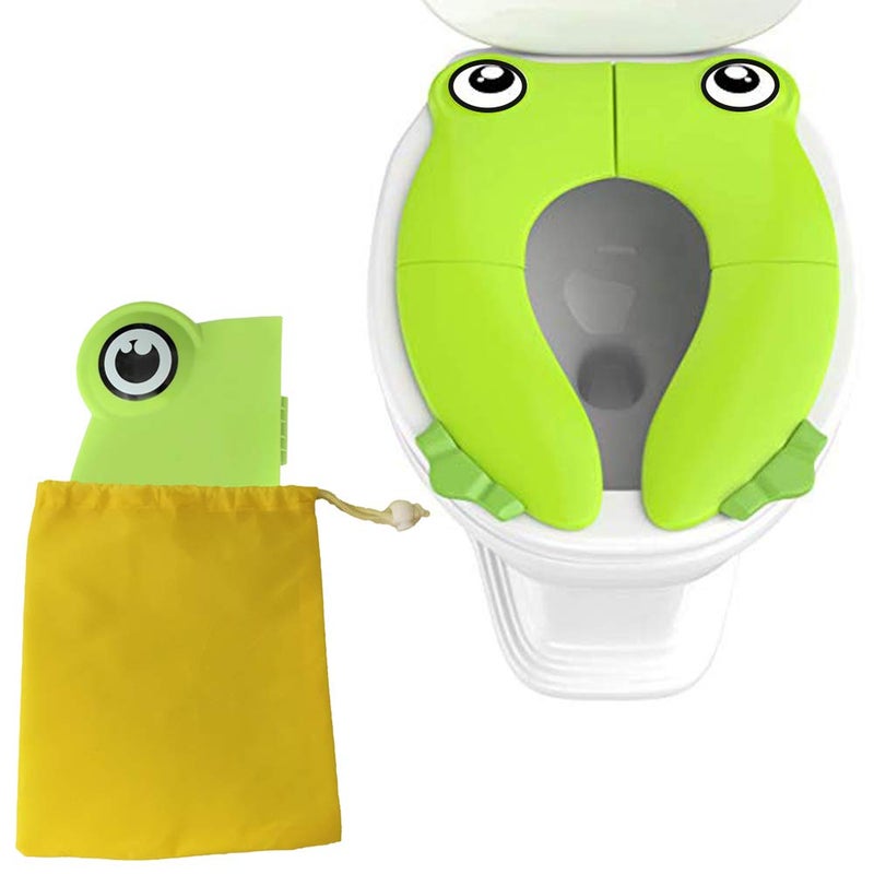 POKANIC Toilet Potty Training Seat Cover, Travel Toilet Seat, Folding Non Slip Silicone Pads, Travel Portable Reusable Kids Toddlers Boys Girls, Carry Bag (Green - Frog) - Image 5